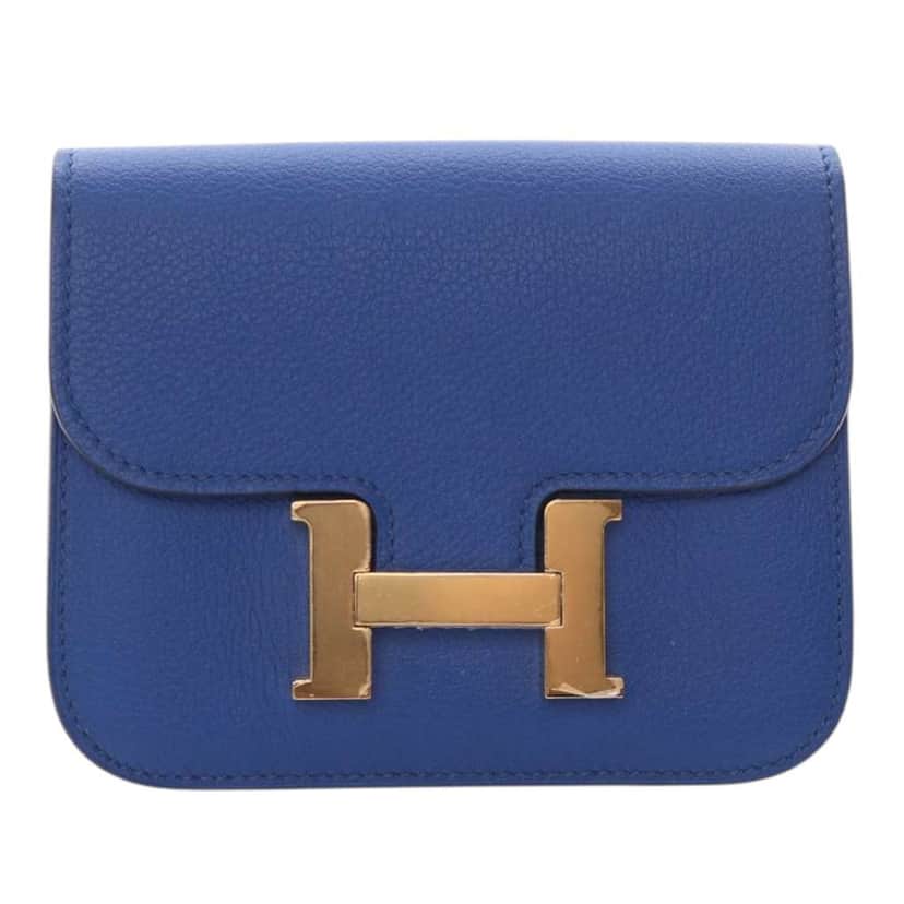 Hermès Evercolor Constance Slim Wallet Blue Leather Good condition - Front View