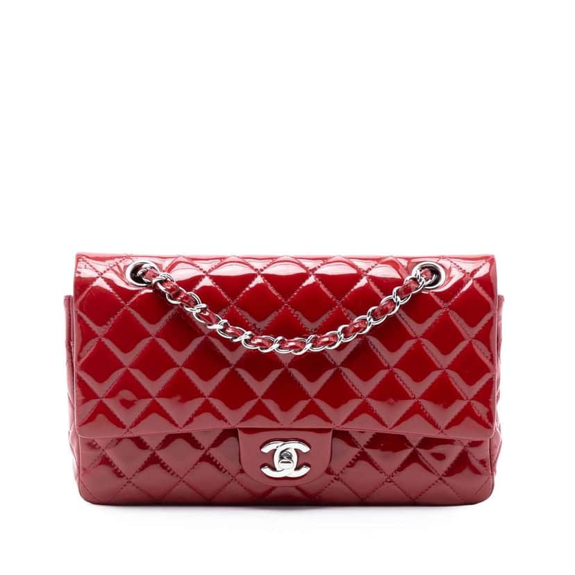 Chanel Medium Classic Patent Double Flap Red Leather Good condition - Front View