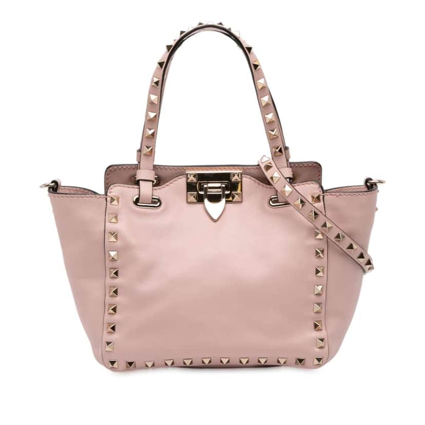 Valentino Mini Leather Rockstud Trapeze Satchel Pink Leather Good condition - Front View