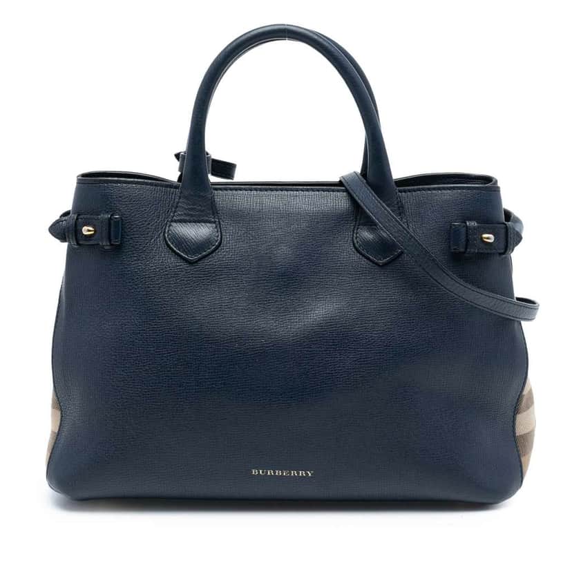 Burberry Medium Leather and House Check Banner Satchel Blue Leather Good condition - Front View