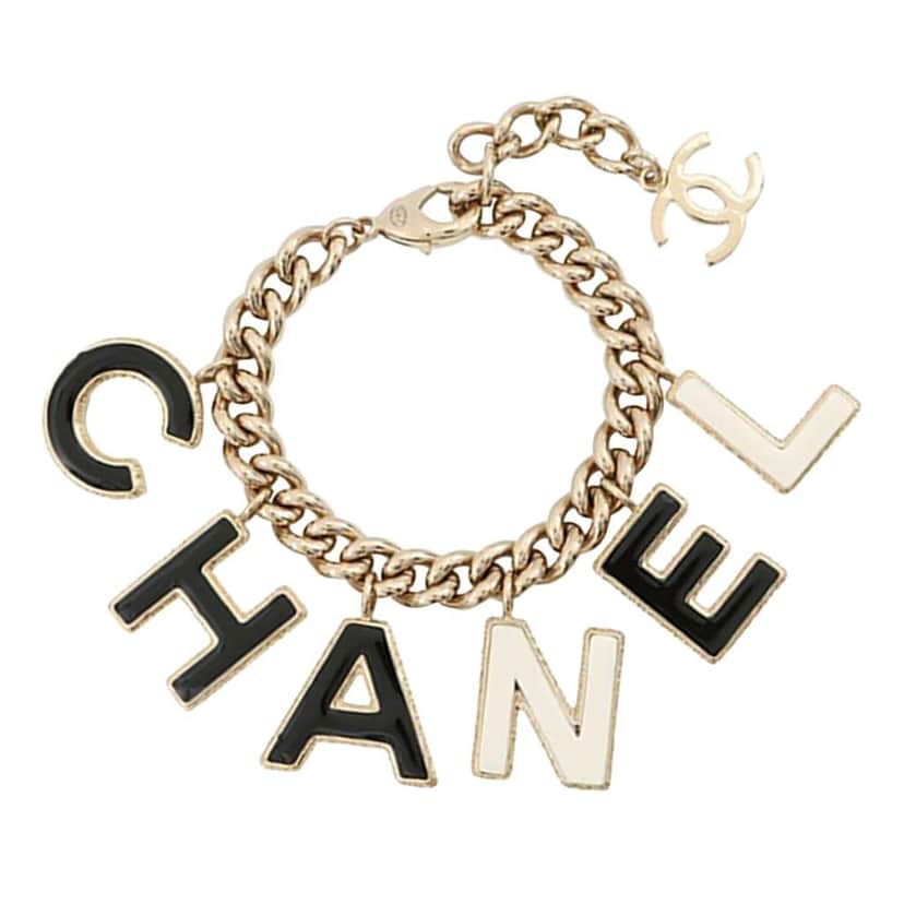 Chanel CC Gold Plated Enamel Logo Charm Bracelet Gold Metal Good condition - Front View