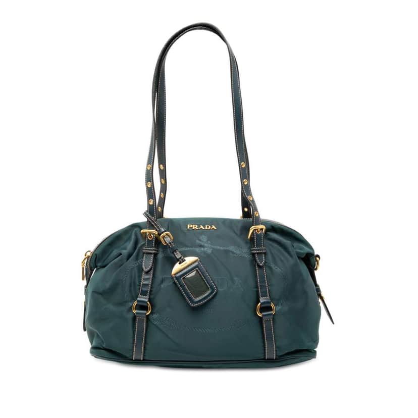Prada Saffiano Trimmed Tessuto Logo Satchel Blue Very good condition - Front View