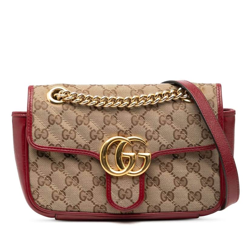 Gucci Small GG Marmont Matelasse Diagonal GG Canvas and Leather Shoulder Bag Brown Canvas Very good condition - Front View