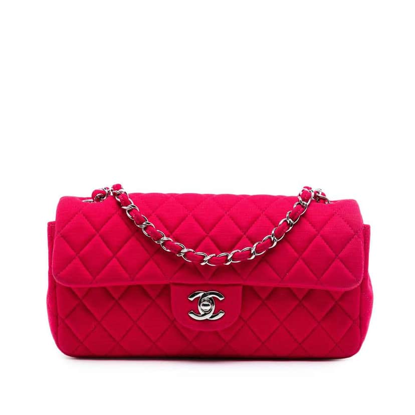 Chanel CC Quilted Jersey East West Single Flap Red Cotton Good condition - Front View