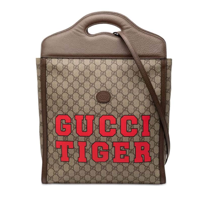 Gucci GG Supreme Web Tiger Satchel Brown Canvas Very good condition - Front View