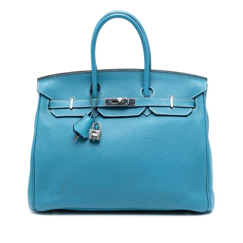 Hermès Togo Birkin Retourne 35 Blue Leather Good condition - Front View