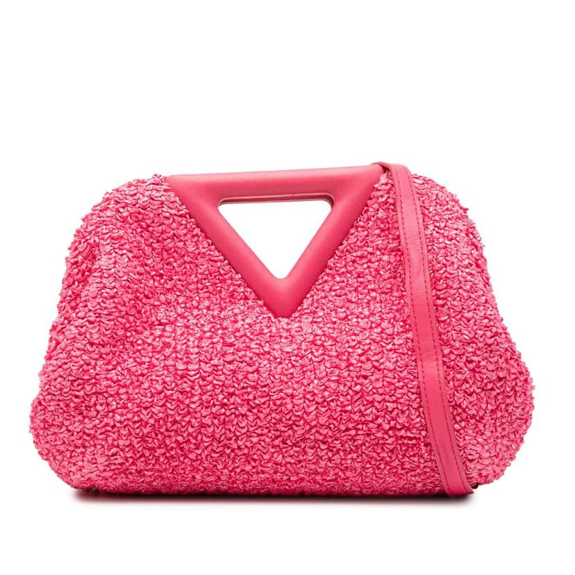 Bottega Veneta Small Boucle Curly Raffia The Point Triangle Satchel Pink Very good condition - Front View