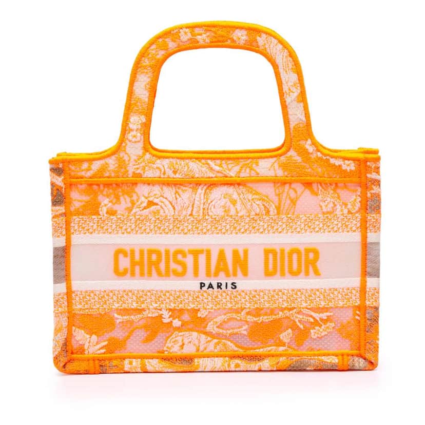 Dior Mini Canvas Embroidered Dioriviera Toile De Jouy Book Tote Orange Canvas Very good condition - Front View
