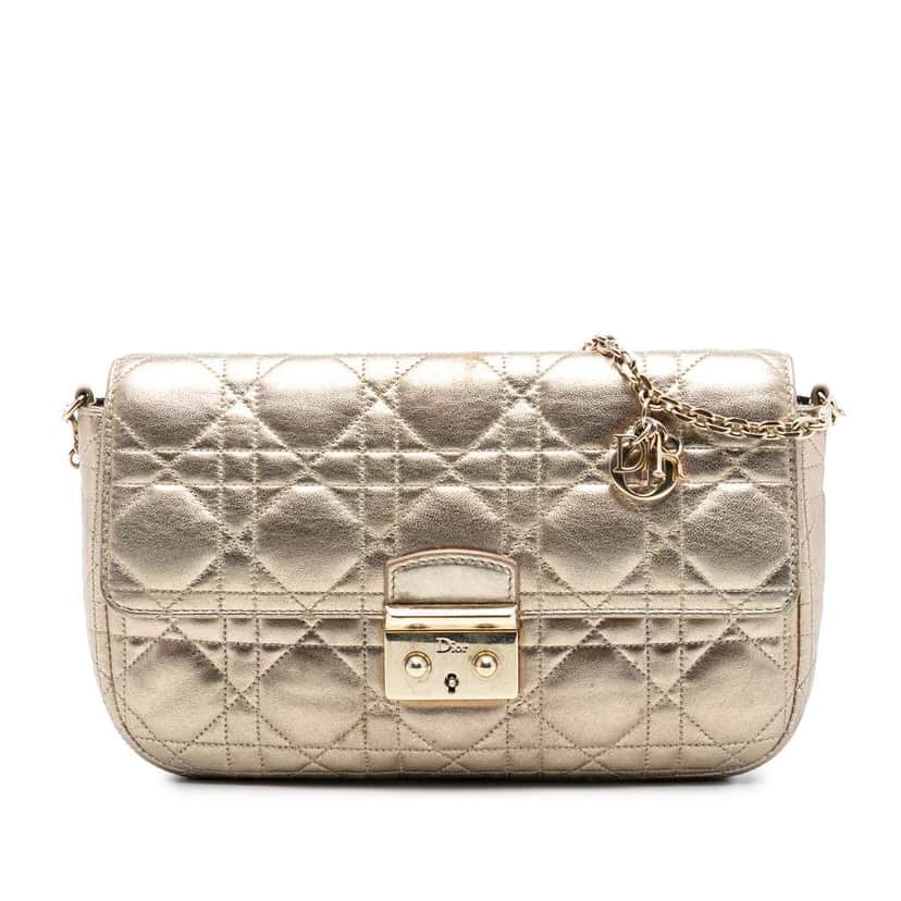 Dior Metallic Lambskin Cannage Miss Dior Promenade Crossbody Gold Leather Good condition - Front View