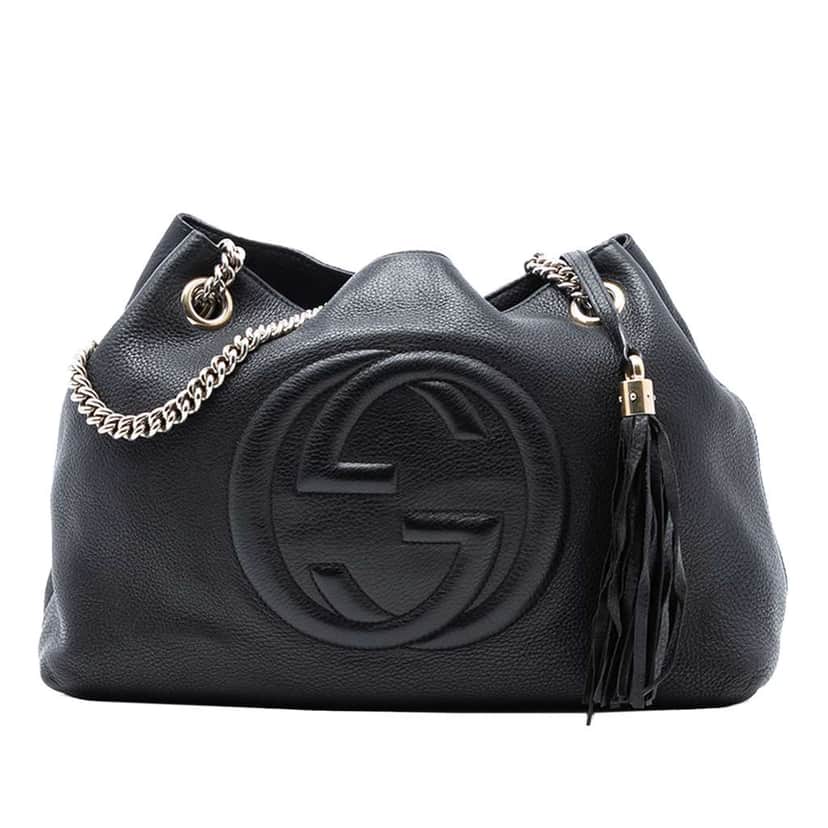 Gucci Medium Leather Soho Chain Tote Black Leather Fair condition - Front View