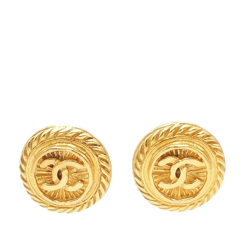 Chanel CC Gold Plated Round Clip On Earrings Gold Metal Good condition - Front View