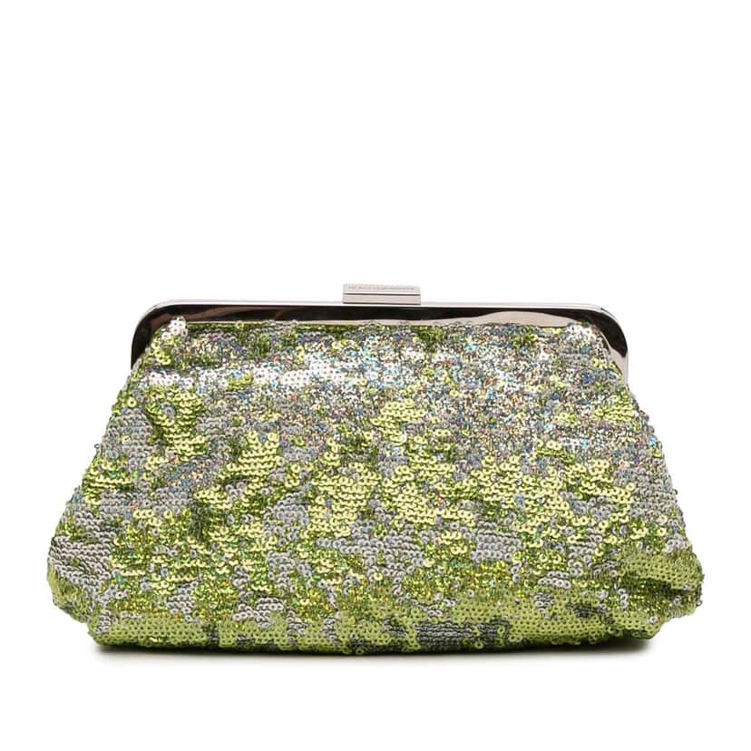 Dolce & Gabbana Sequined Frame Clutch Green Good condition - Front View
