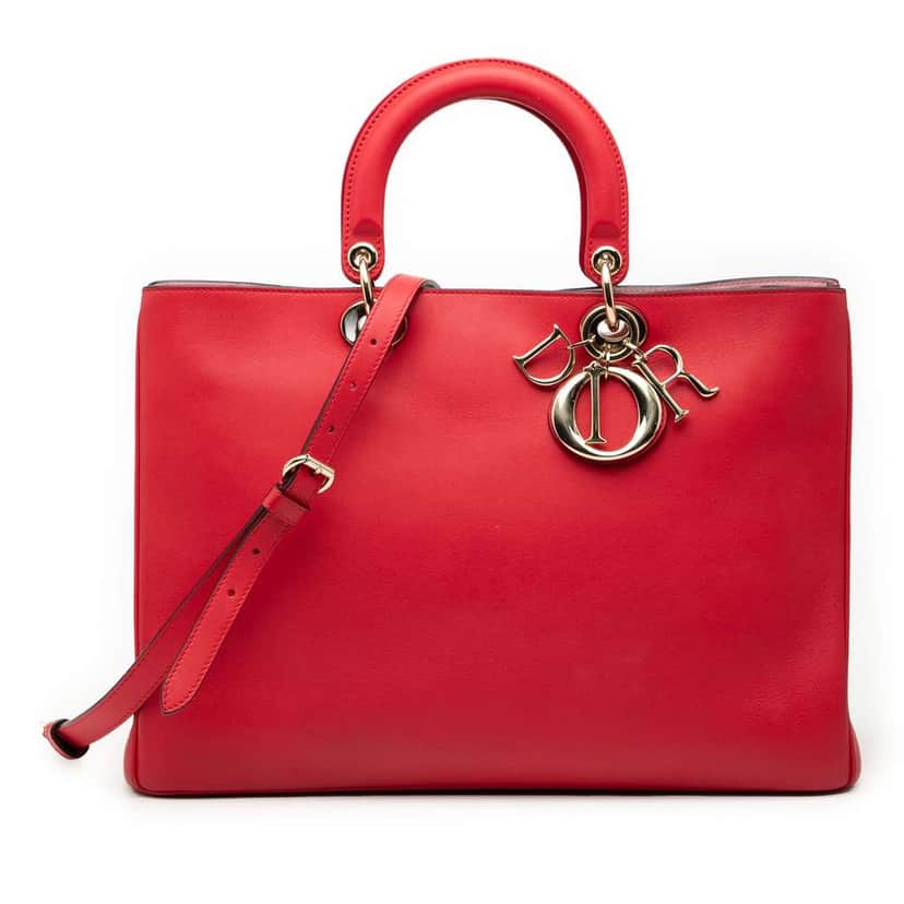 Dior Large Smooth Calfskin Diorissimo Satchel Red Leather Good condition - Front View