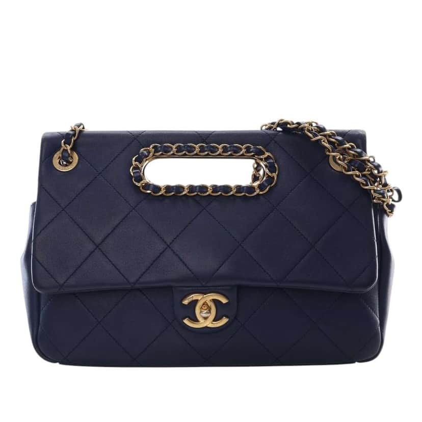 Chanel Quilted Lambskin A Real Catch Flap Blue Leather Good condition - Front View