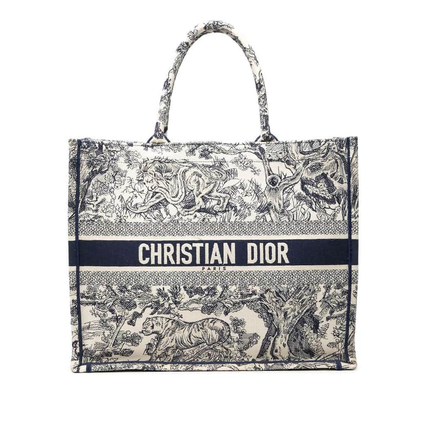 Dior Large Canvas Embroidered Dioriviera Toile De Jouy Book Tote Blue Canvas Fair condition - Front View
