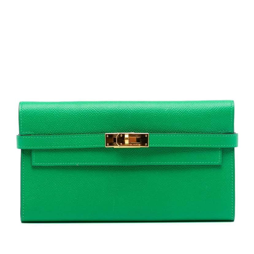 Hermès Epsom Kelly Longue Wallet Green Leather Good condition - Front View