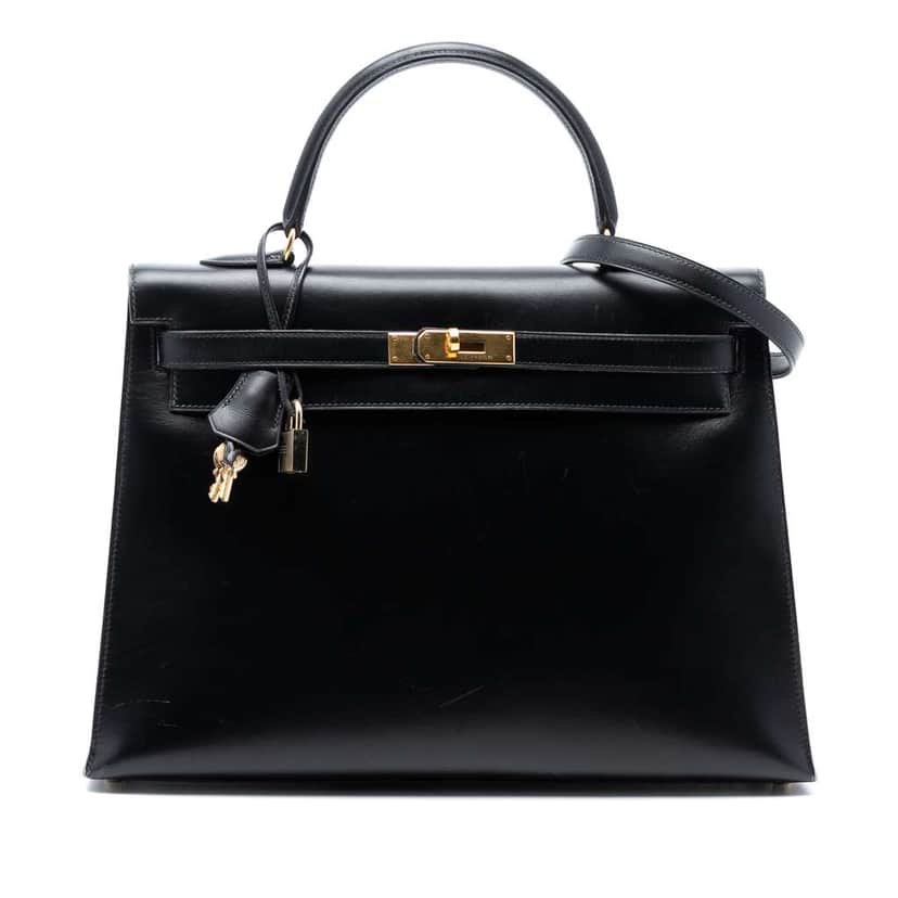 Hermès Box Calf Kelly Sellier 35 Black Leather Very good condition - Front View