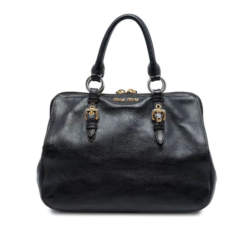Miu Miu Goatskin Madras Bowler Bag Black Leather Good condition - Front View
