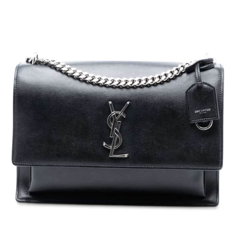 Saint Laurent Large Calfskin Monogram Sunset Crossbody Black Leather Good condition - Front View