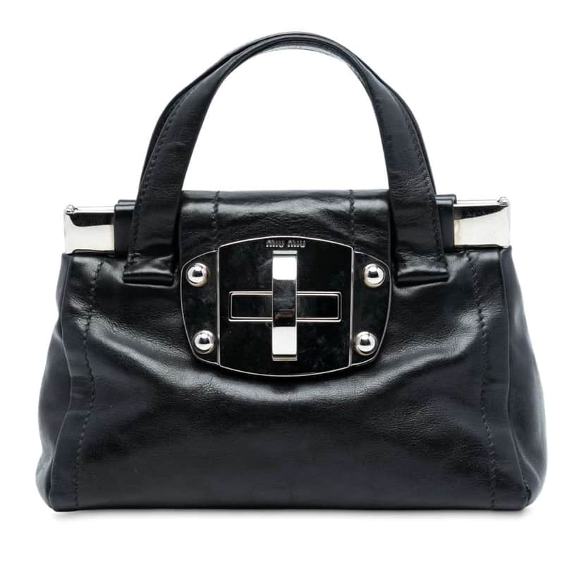 Miu Miu Leather Turn Lock Handbag Black Leather Good condition - Front View