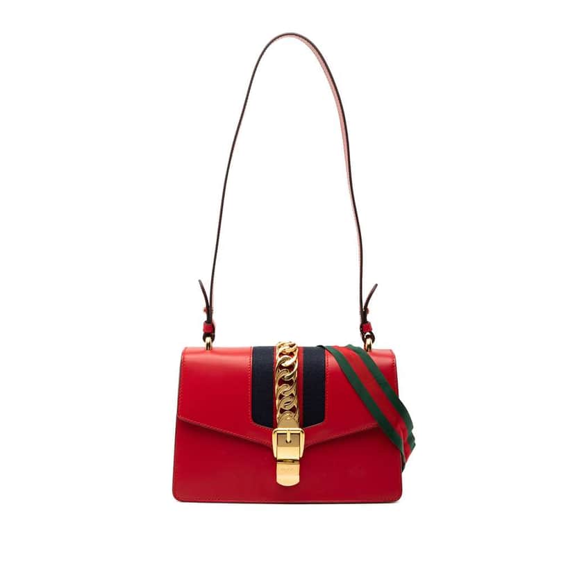 Gucci Small Leather Sylvie Web Satchel Red Leather Good condition - Front View