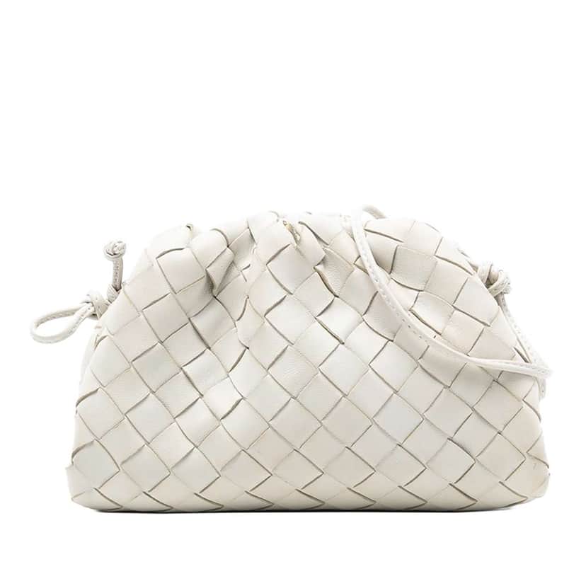 Bottega Veneta Nappa Intrecciato The Mini Pouch Crossbody White Leather Good condition - Front View