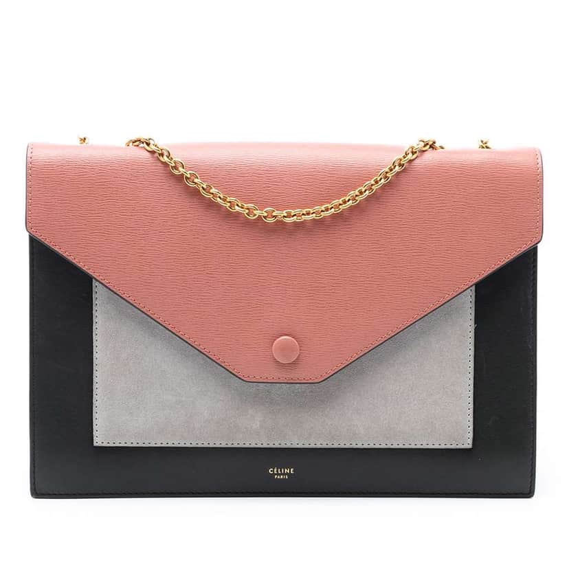 Celine Tricolor Leather and Suede Pocket Envelope Wallet on Chain Black Leather Very good condition - Front View