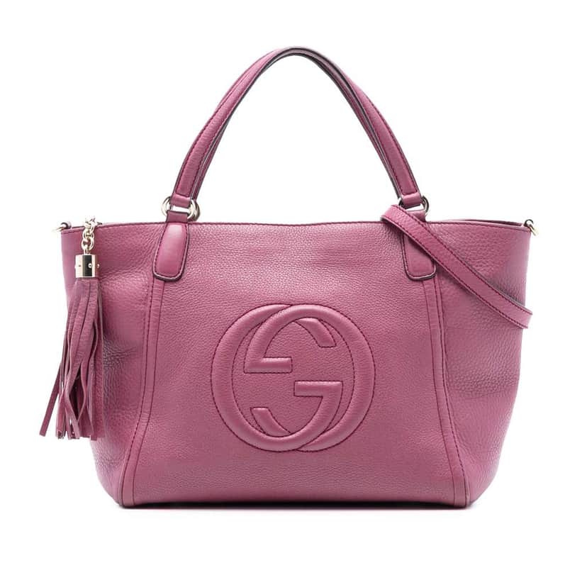 Gucci Small Pebbled Leather Soho Cellarius Satchel Purple Leather Very good condition - Front View
