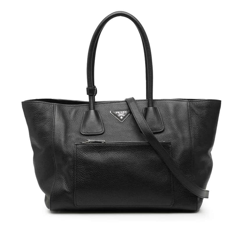 Prada Vitello Daino Shopping Tote Black Leather Good condition - Front View