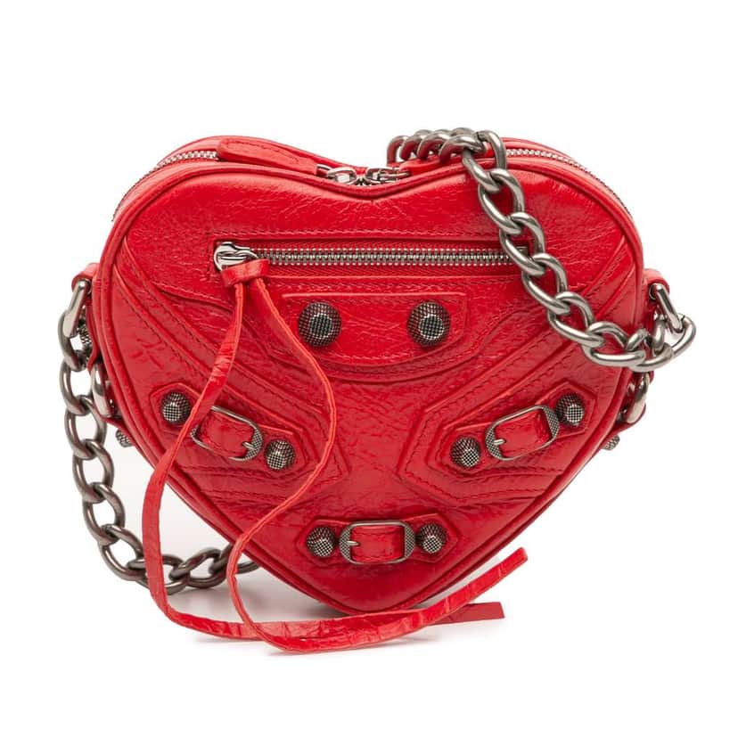 Balenciaga Mini Lambskin Motocross Le Cagole Heart Chain Bag Red Leather Good condition - Front View