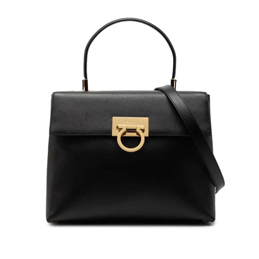 Salvatore Ferragamo Leather Gancini Iconic Top Handle Bag Black Leather Good condition - Front View