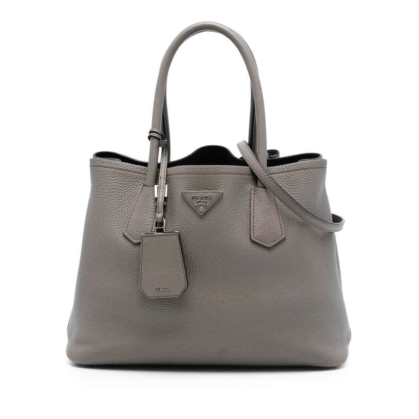 Prada Medium Vitello Daino Cuir Double Handle Satchel Grey Leather Good condition - Front View