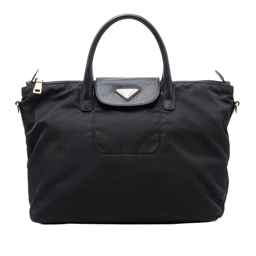 Prada Saffiano Trimmed Tessuto Satchel Black Good condition - Front View