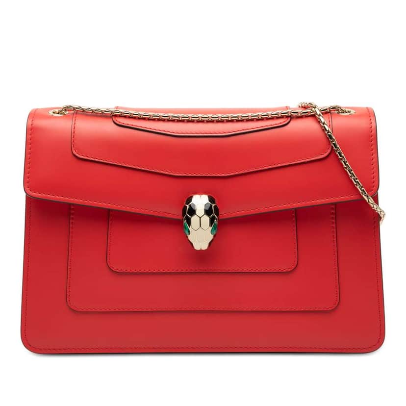 Bvlgari Medium Calfskin Serpenti Forever Shoulder Bag Red Leather Good condition - Front View