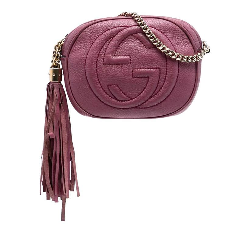 Gucci Mini Pebbled Calfskin Soho Chain Crossbody Pink Leather Very good condition - Front View