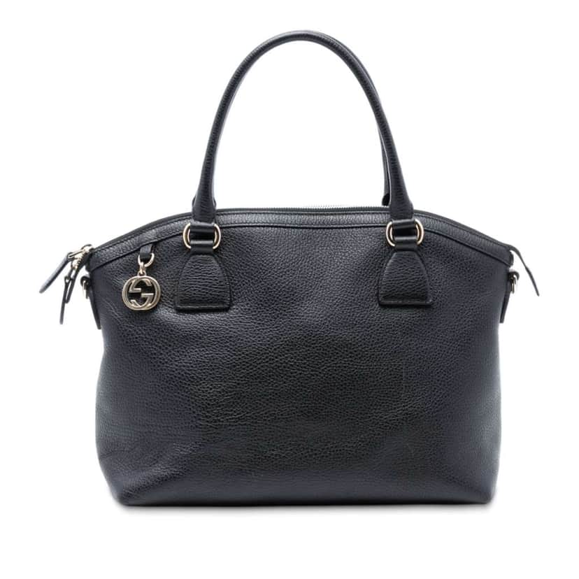 Gucci Medium Leather GG Charm Dome Satchel Black Leather Good condition - Front View