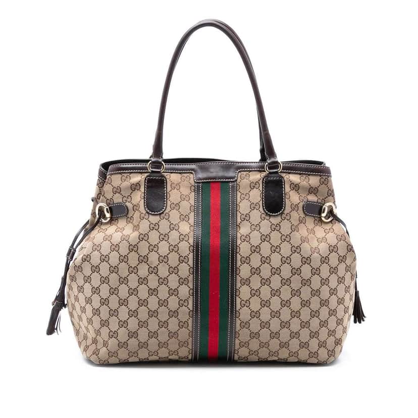 Gucci GG Canvas Web Tassel Tote Brown Canvas Good condition - Front View