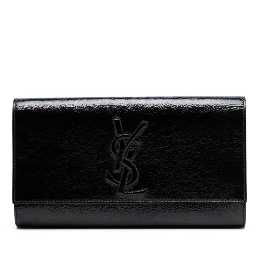 Saint Laurent Large Textured Patent Monogram Belle De Jour Clutch Black Leather Good condition - Front View