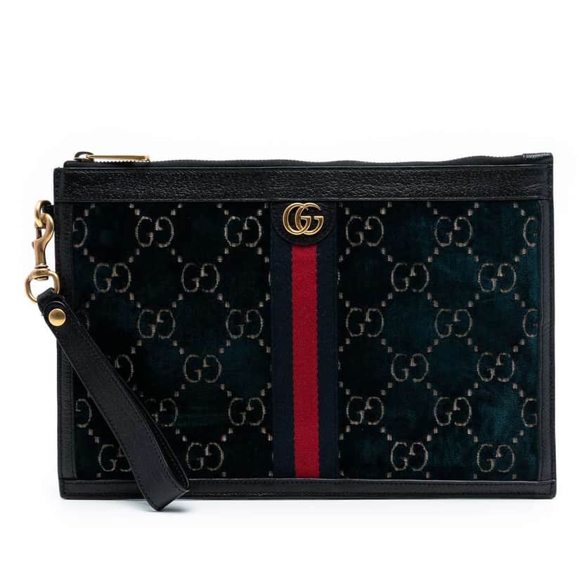 Gucci GG Velvet Ophidia Clutch Blue Velvet Good condition - Front View