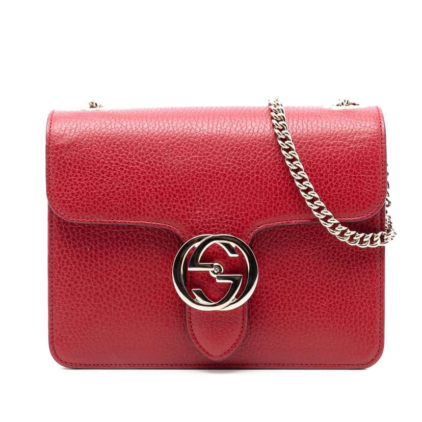 Gucci Small Dollar Calfskin Interlocking G Crossbody Red Leather Very good condition - Front View