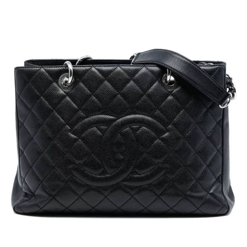 Chanel Caviar Grand Shopping Tote Black Leather Very good condition - Front View