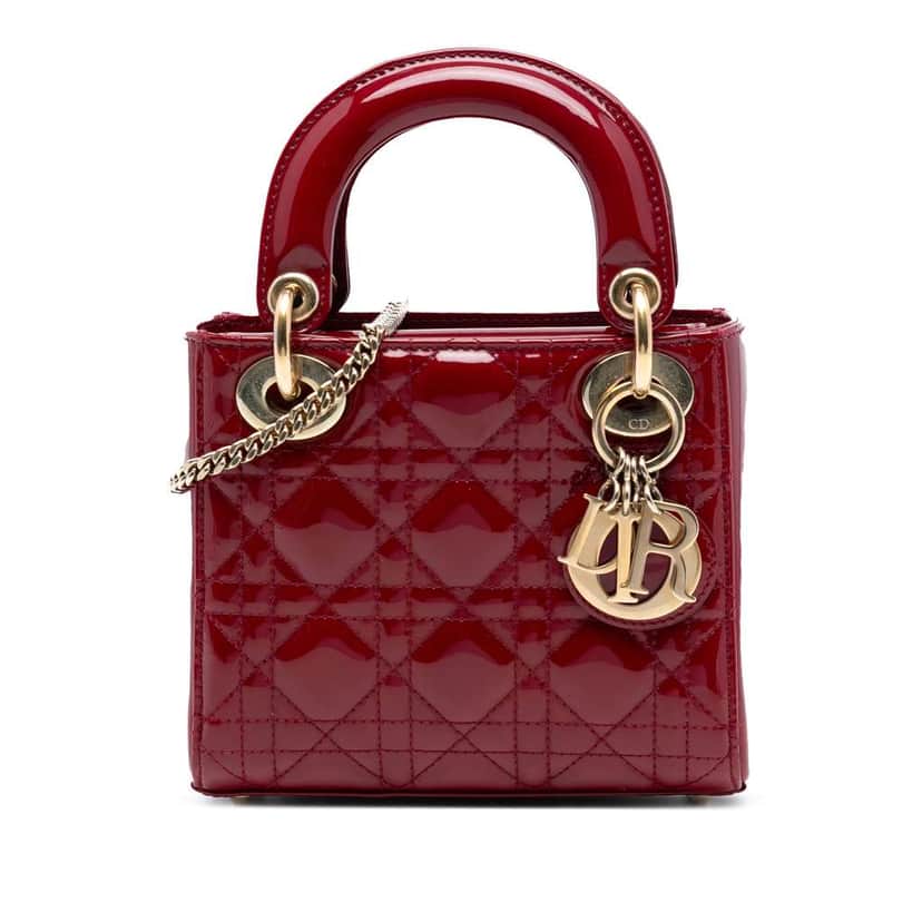 Dior Mini Patent Cannage Lady Dior Red Leather Good condition - Front View