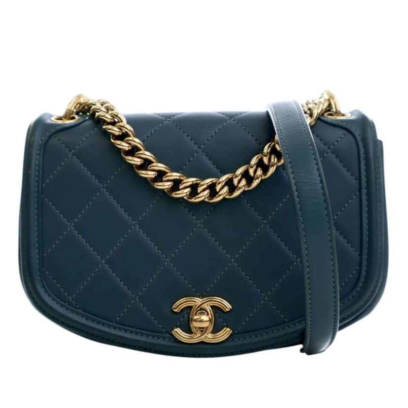 Chanel Mini Quilted Calfskin Underline Flap Blue Leather Good condition - Front View