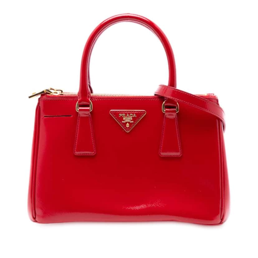 Prada Mini Saffiano Vernice Galleria Double Zip Satchel Red Leather Good condition - Front View