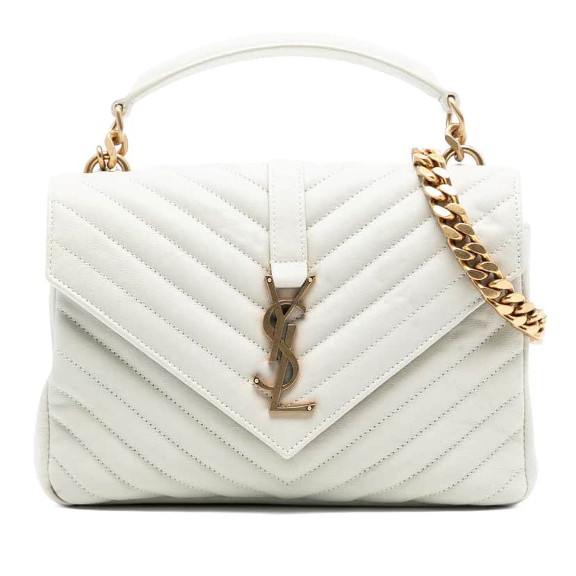 Saint Laurent Medium Chevron Sheepskin Monogram College Satchel White Leather Very good condition - Front View