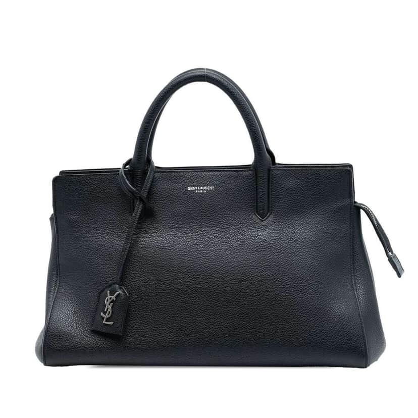 Saint Laurent Small Grained Calfskin Cabas Rive Gauche Satchel Black Leather Good condition - Front View