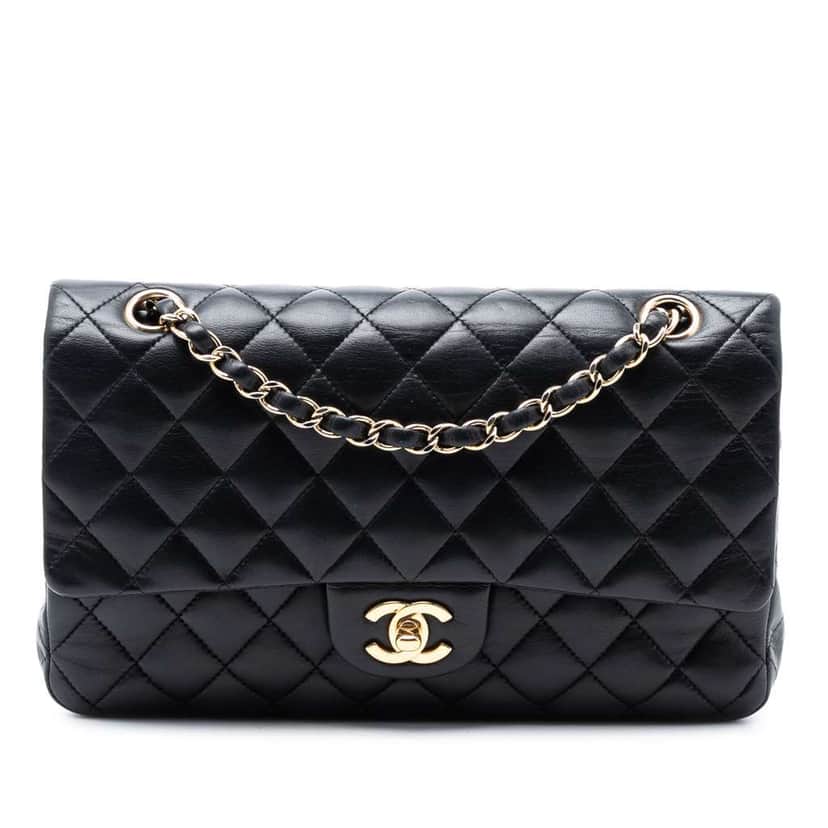 Chanel Medium Classic Lambskin Double Flap Black Leather Good condition - Front View
