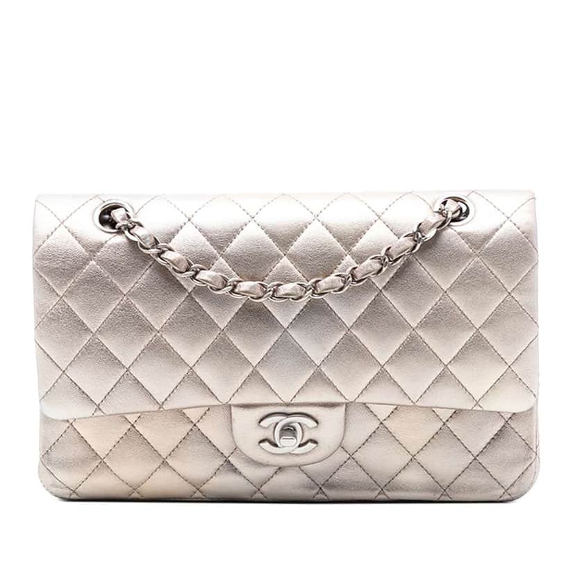 Chanel Medium Classic Metallic Lambskin Double Flap Gold Leather Good condition - Front View