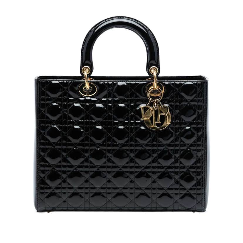 Dior Large Patent Cannage Lady Dior Black Leather Good condition - Front View