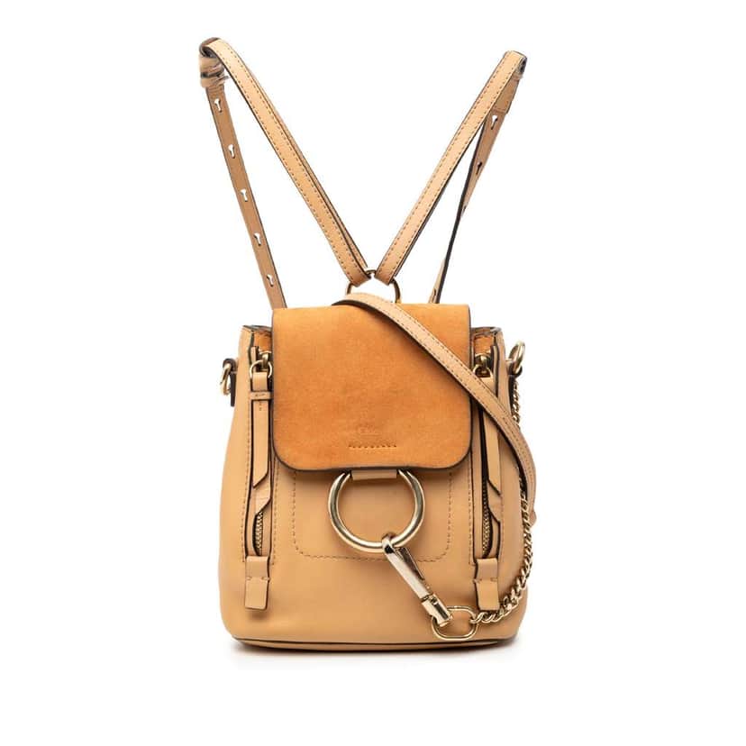 Chloé Mini Calfskin and Suede Faye Backpack Brown Leather Good condition - Front View